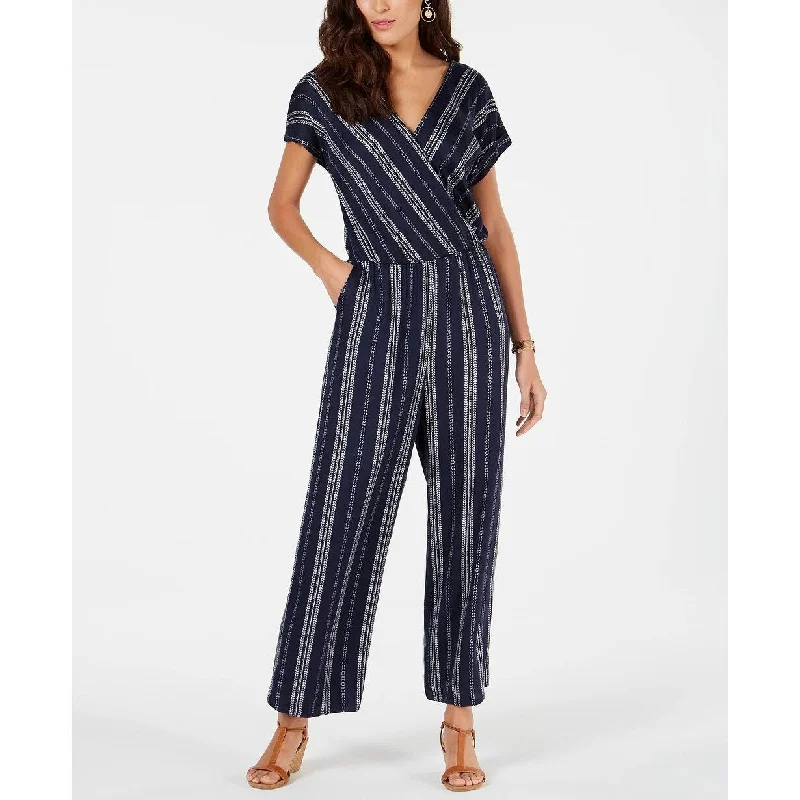 Casual And Comfortable Style & Co Women's Striped V Neck Jumpsuit Navy Size Medium