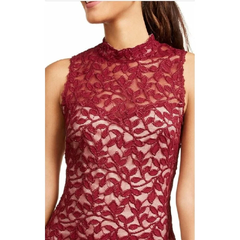 Dynamic Fashion Emerald Sundae Juniors' Mock-Neck Glitter Lace Dress Purple Size Large