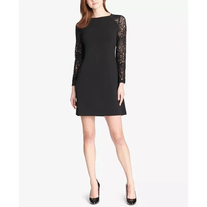 High-waisted pants style Tommy Hilfiger Women's Lace Sleeve A Line Dress Black Size 14