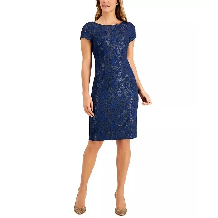 Wearable At Home Or Out Adrianna Papell Women's Cap Sleeve Sheath Dress Navy Size 10
