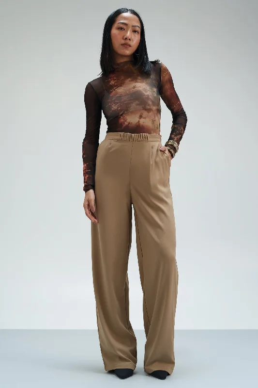 High-end Fabrics Taupe Bliss Pleated Waistband Korean Pants