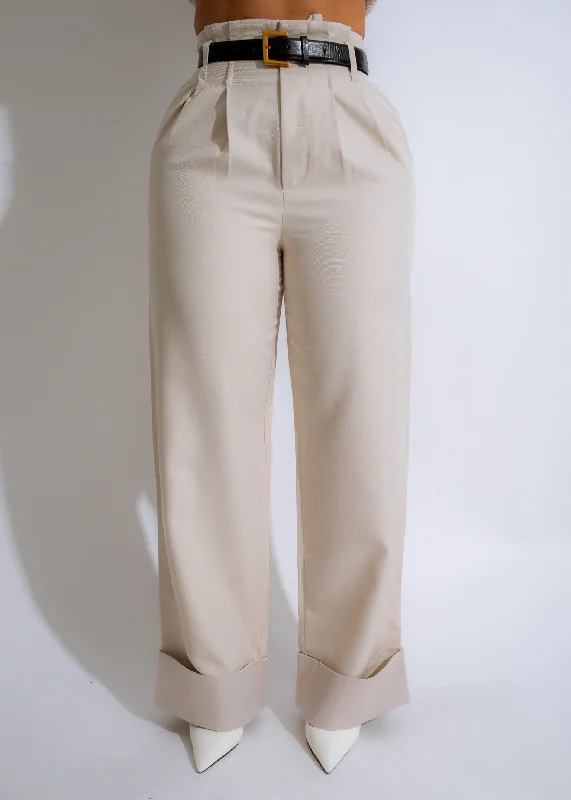 Thin Design Sculpted Silhouette Cuffed Pants Nude