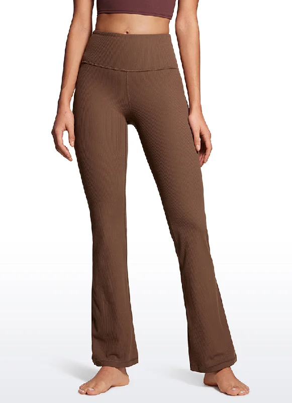 French Retro Ribbed High Waist Pocket Flare Leggings 31"