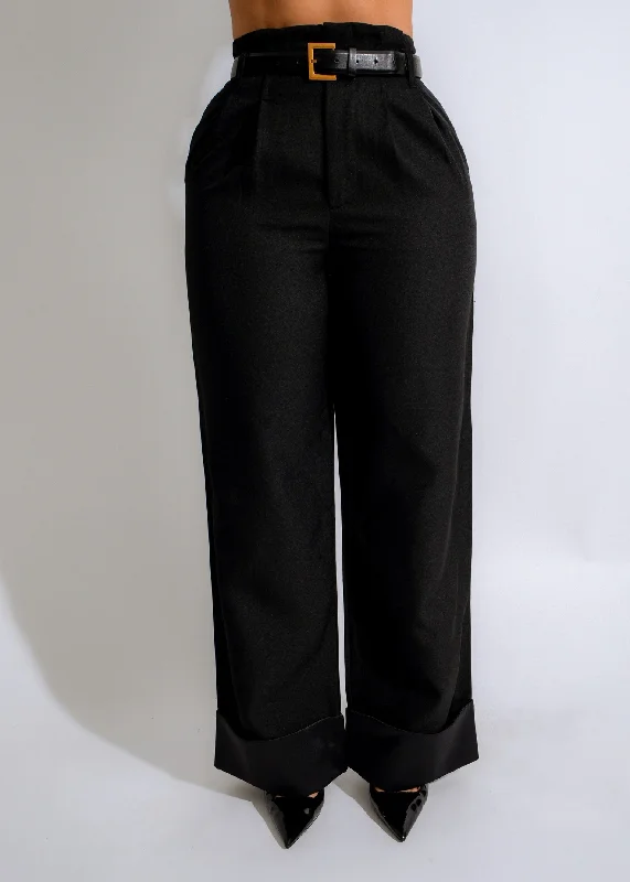 Simple Style Sculpted Silhouette Cuffed Pants Black