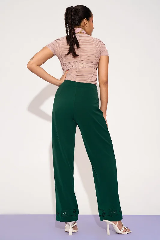 Youthful Emerald Muse Adjustable Hem Korean Pants