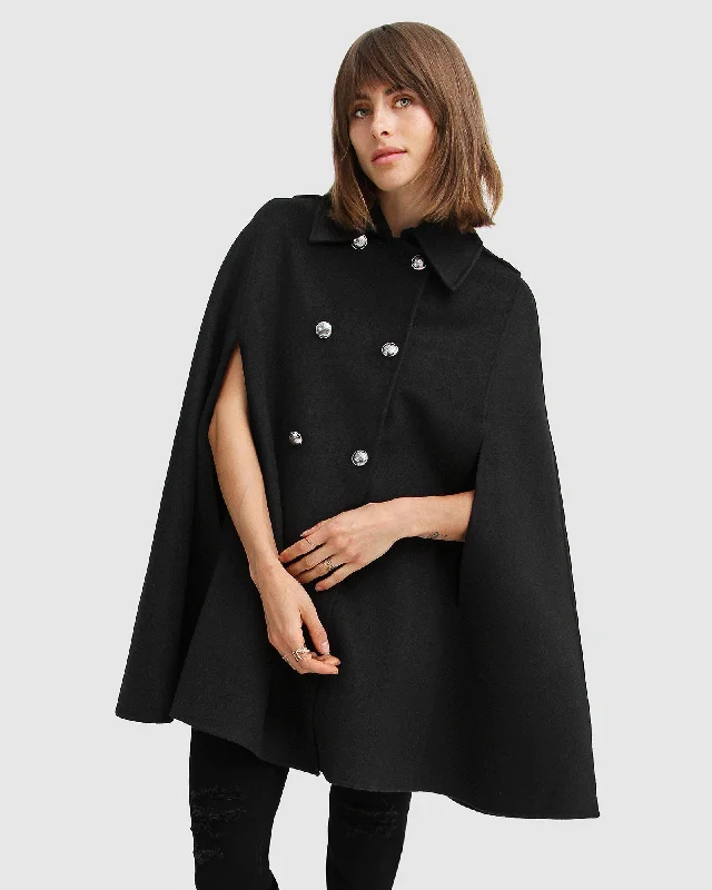 End Of The Year On My Mind Wool Blend Cape - Black