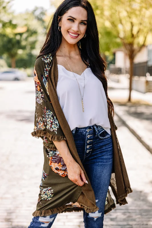 Urban Chic What A Beautiful Day Olive Green Floral Kimono