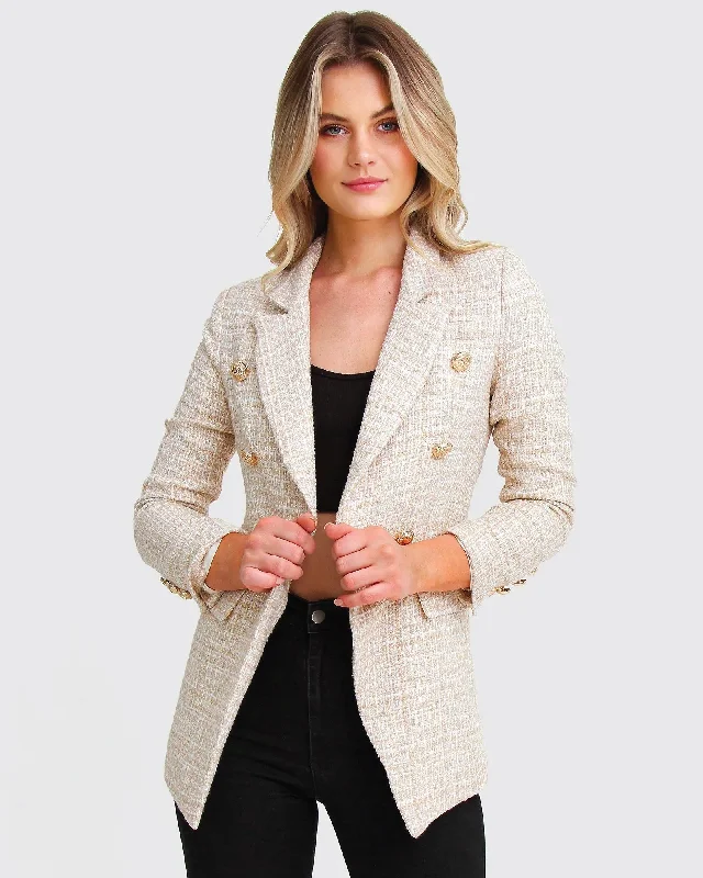 Elegant And Lazy Princess Polina Tweed Blazer - Beige Marle
