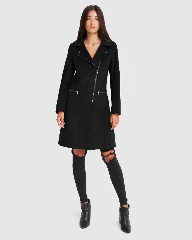 Sweet Girl NEW FIT Last Chance Wool Blend Moto Coat - Black