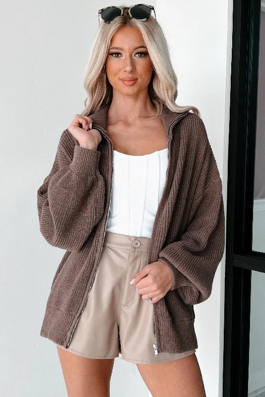 Cozy Callings Oversized Zip-Up Sweater Jacket (Mocha)