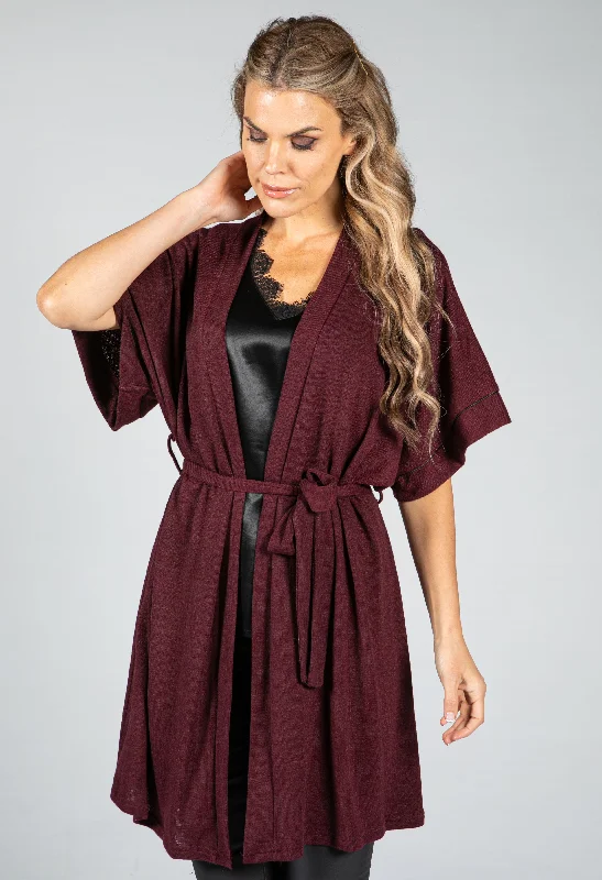 Fine Knit Kimono Cardigan in Wine