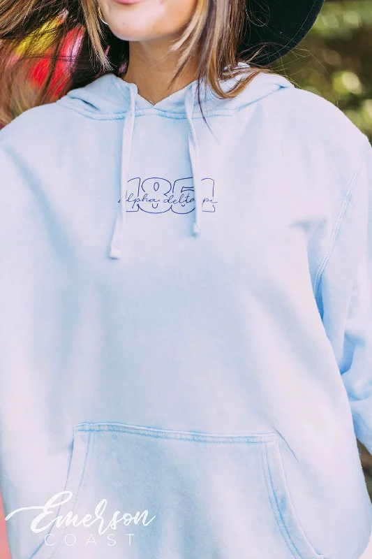 Alpha Delta Pi Blue Mineral Wash Hoodie