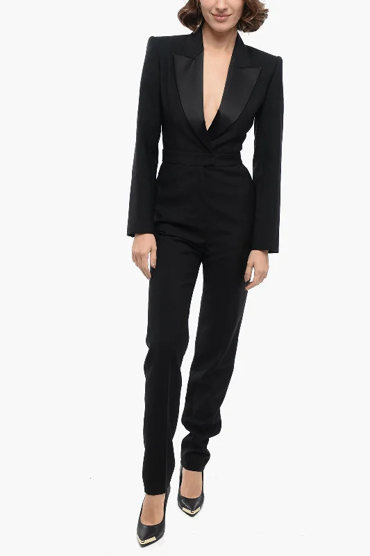 Alexander Mcqueen Wool Jumpsuit With Satin Peak Lapel 38 Italian Size