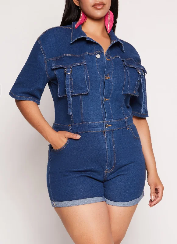 Plus Size Daisy Denim Utility Romper