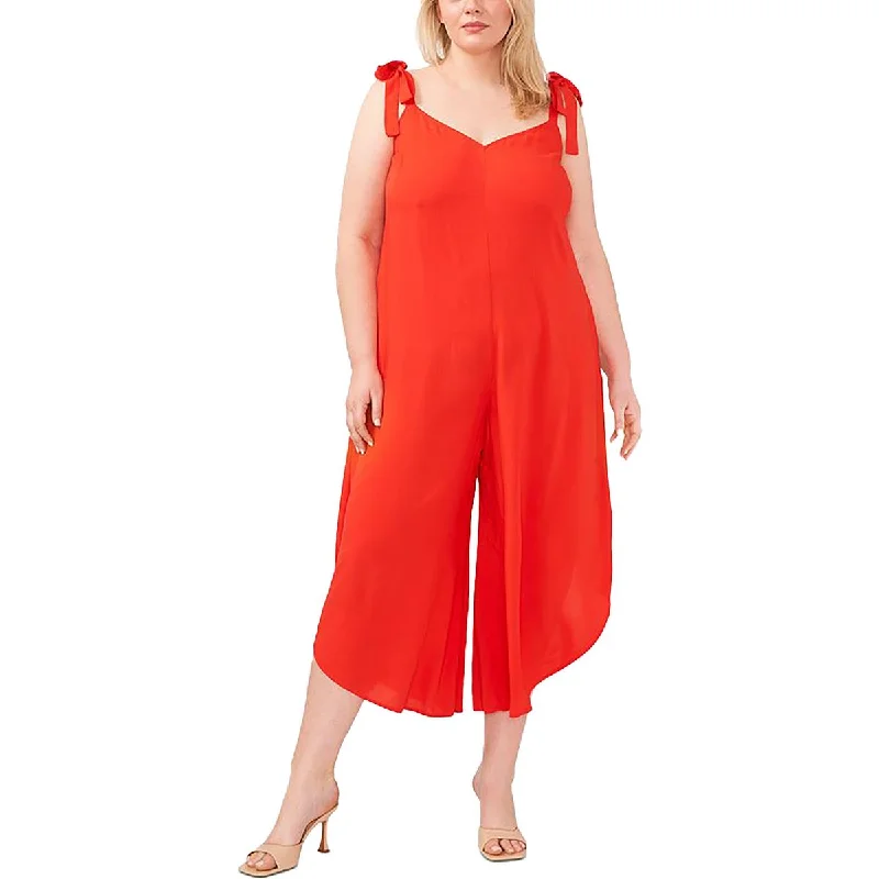 Plus Womens Tie Shoulder Wide Leg Jumpsuit