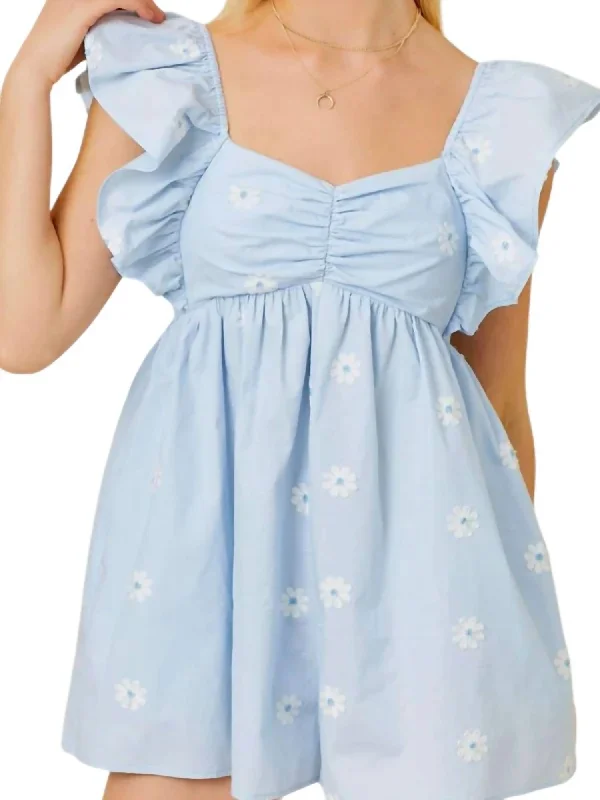 Summer Daisy Babydoll Romper In Light Blue