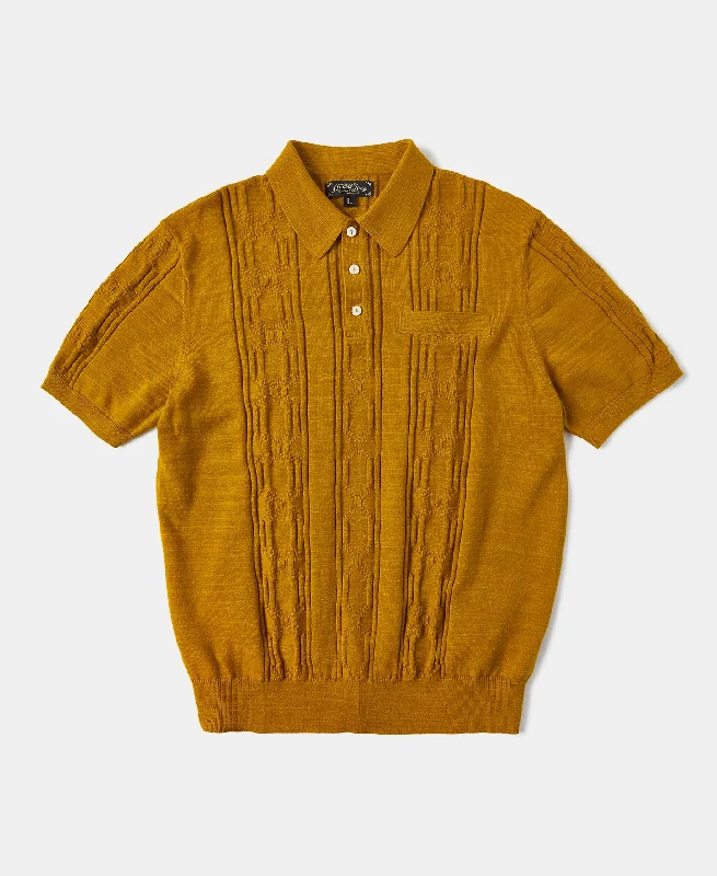 1960s Jacquard Slub Cotton Polo Shirt - Ginger