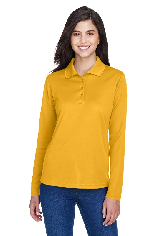 Relaxed Style Core 365 Womens Pinnacle Performance Moisture Wicking Long Sleeve Polo Shirt - Campus Gold Relaxed Style Core 365 Womens Pinnacle Performance Moisture Wicking Long Sleeve Polo Shirt - Campus Gold