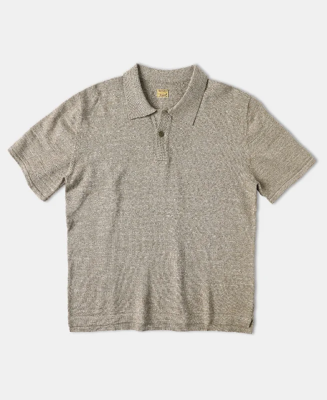 High-low Hem Slub Cotton Polo Shirt - Beige Gray