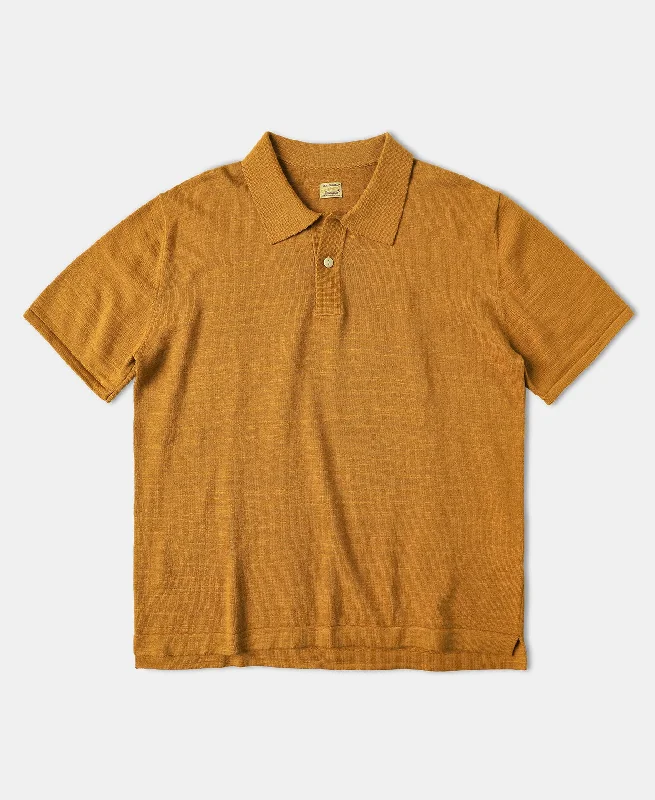 High-low Hem Slub Cotton Polo Shirt - Ginger