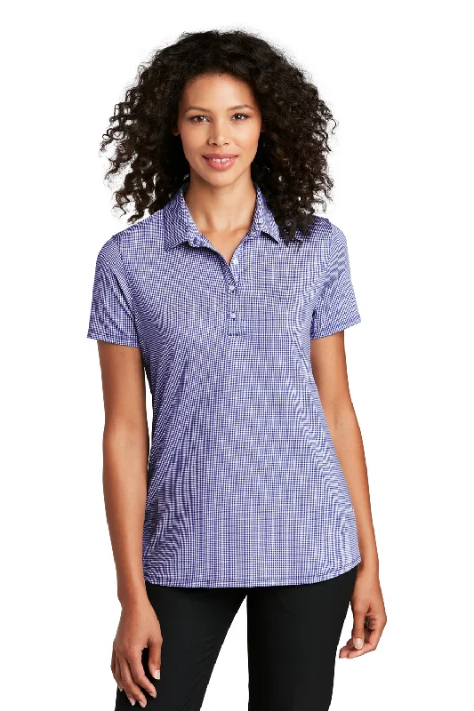 Fashionable Ease Port Authority Womens Gingham Moisture Wicking Short Sleeve Polo Shirt - True Navy Blue/White Fashionable Ease Port Authority Womens Gingham Moisture Wicking Short Sleeve Polo Shirt - True Navy Blue/White