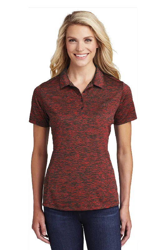 Timeless Comfort Sport-Tek Womens Electric Heather Moisture Wicking Short Sleeve Polo Shirt - Deep Red Black Electric Timeless Comfort Sport-Tek Womens Electric Heather Moisture Wicking Short Sleeve Polo Shirt - Deep Red Black Electric