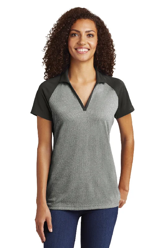 Versatile Itinerary Sport-Tek Womens RacerMesh Moisture Wicking Short Sleeve Polo Shirt - Heather Grey/Black