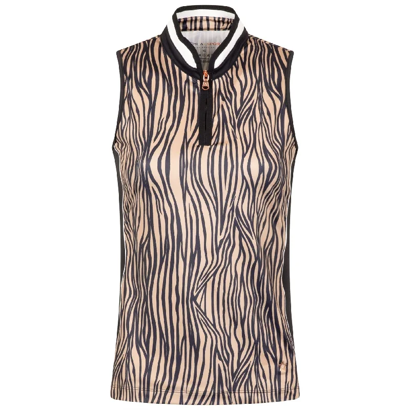 Womens The Zebra Print Sleeveless Polo Navy - AW24